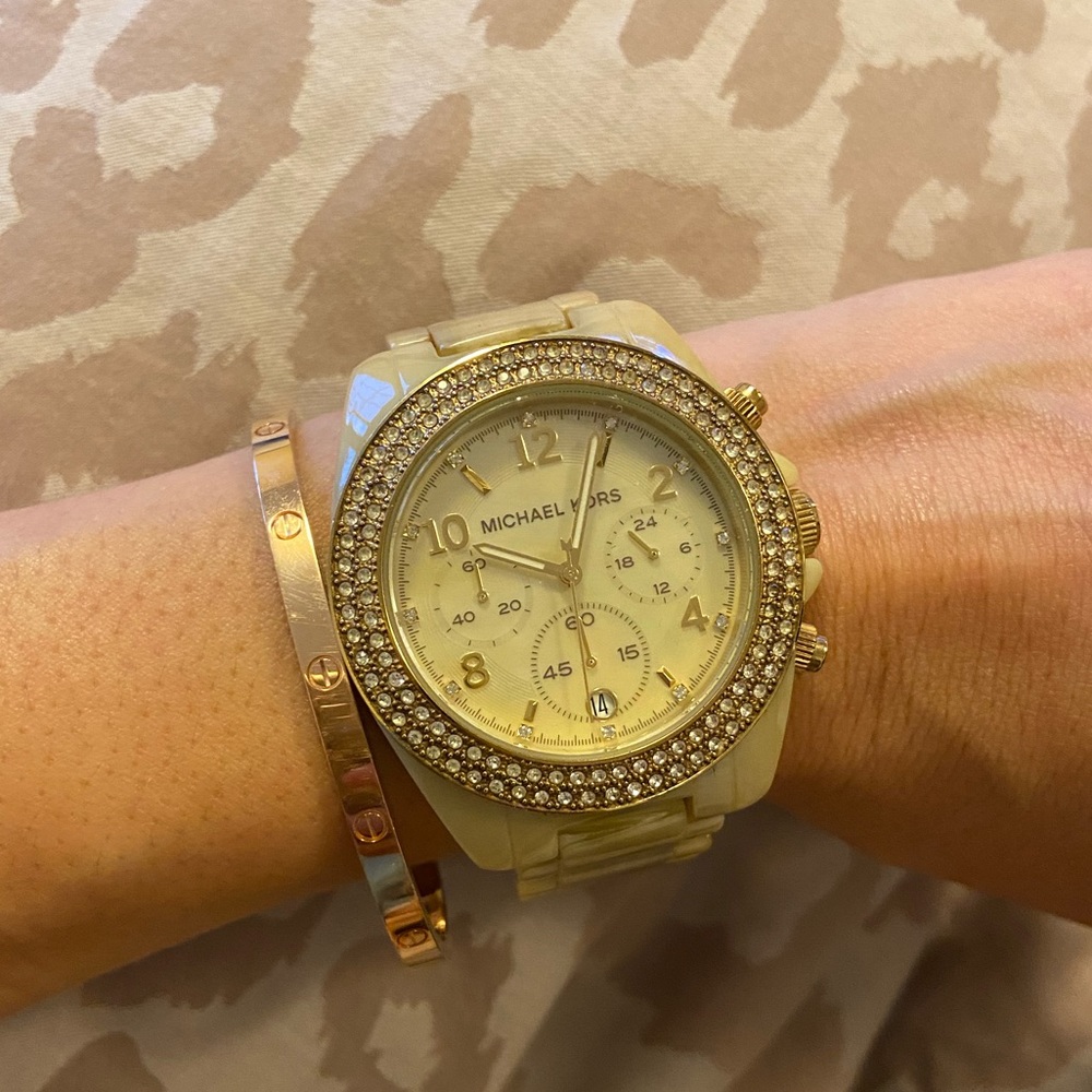 Michael Kors acetate marbled beige gold watch